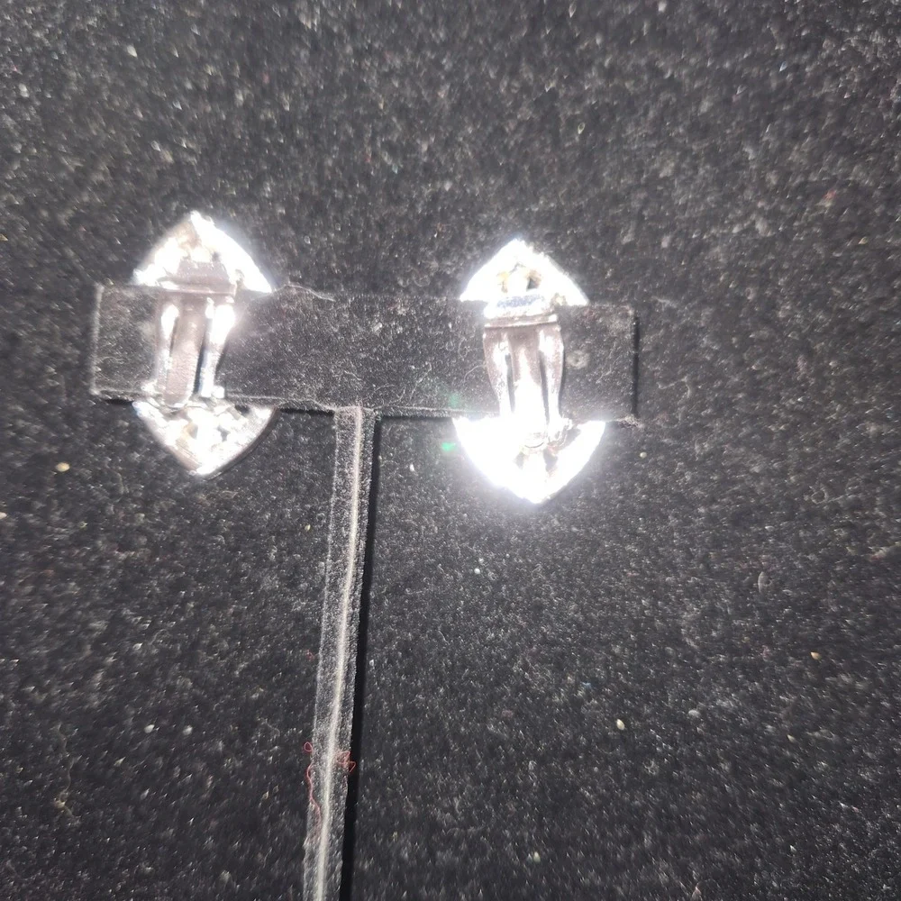 Kenneth Jay Lane Silver Tone Rhinestone Marquise Clip On Statement Earrings